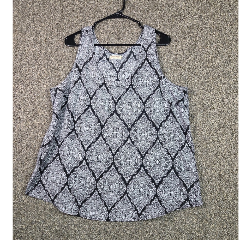 Faded Glory Tank Top Womens XL Black White Paisley Medallion V-Neck FGL27448PR